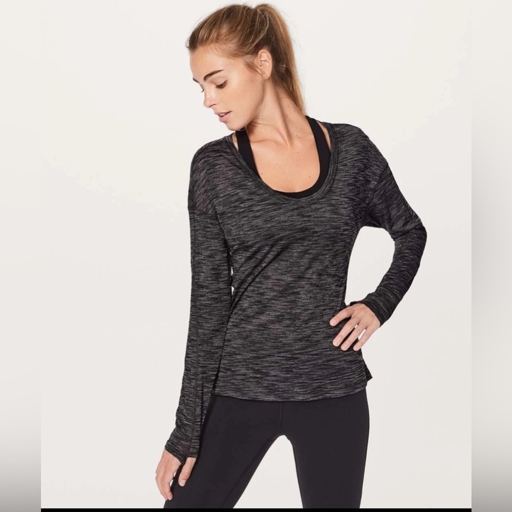 Lululemon Meant To Move Long Sleeve Shirt Top-Heathered Black -(Chest-40'')